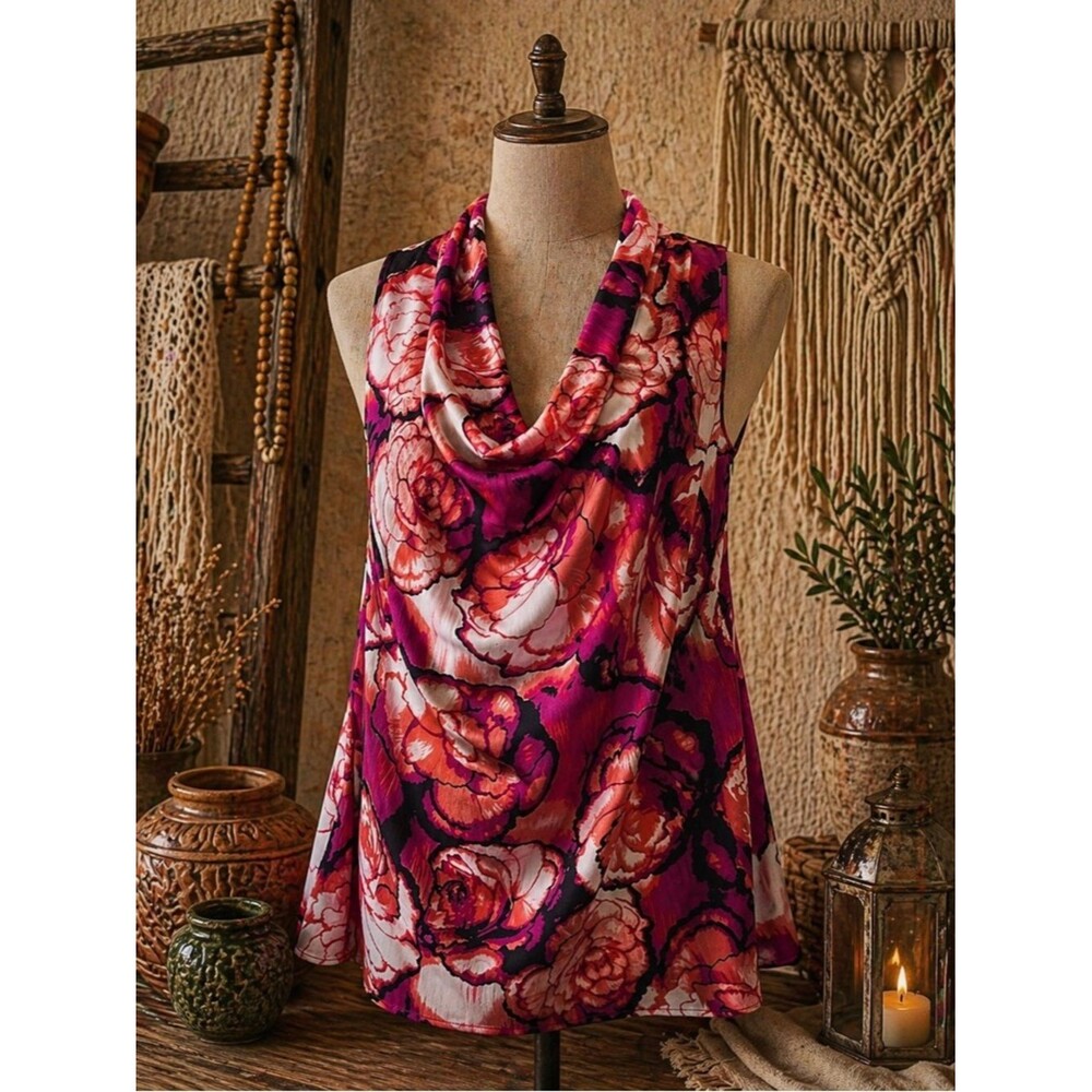 Worthington Floral Print Multicolored Sleeveless Blouse Size Large
